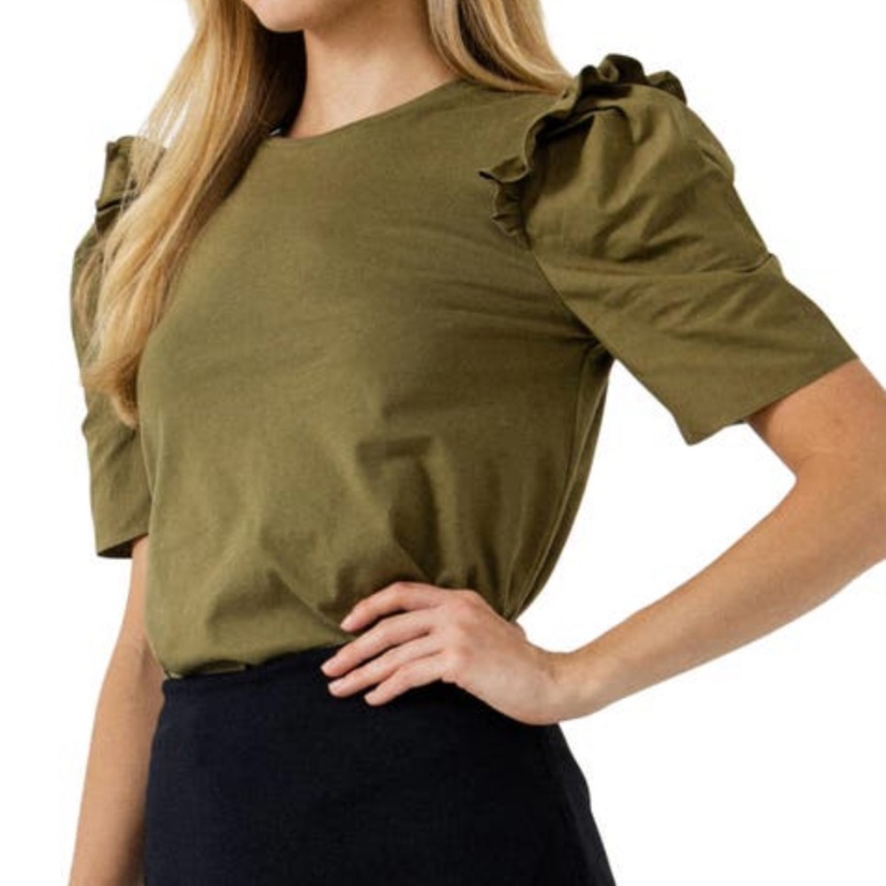 NWT English Factory Olive Puff Sleeve Top Size Medium